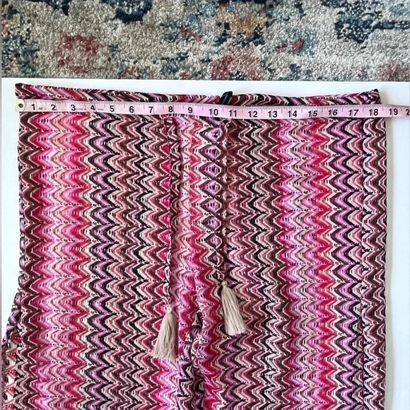 NWT Becca Red, Pink, Black Woven Drawstring Pants With Side Slits Women Size M L - Picture 7 of 9